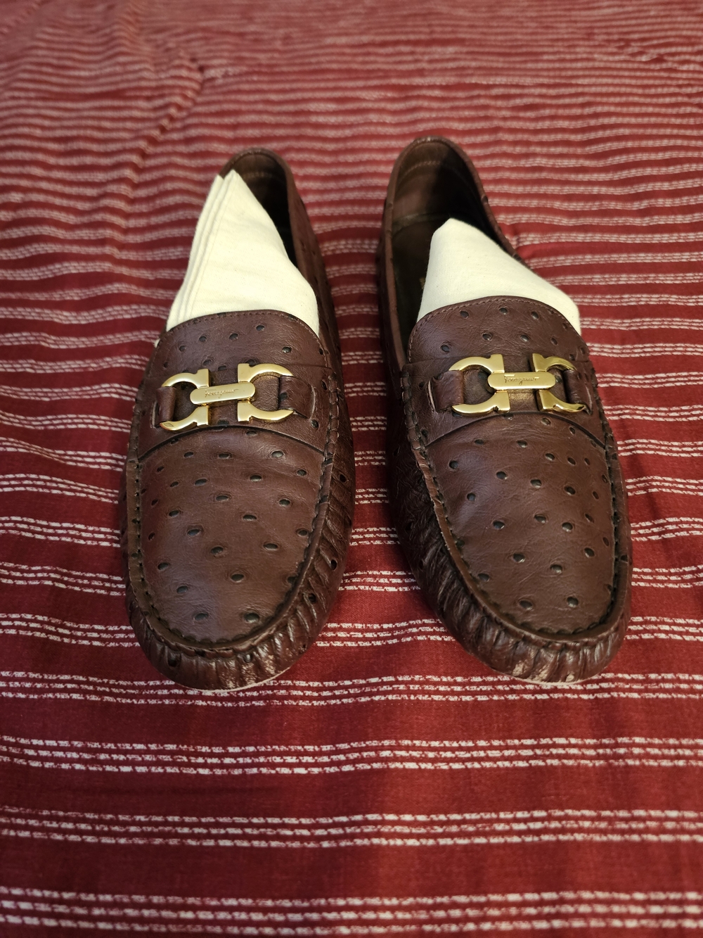 Women  Brown Leather Loafers with Gold Horsebit Detail